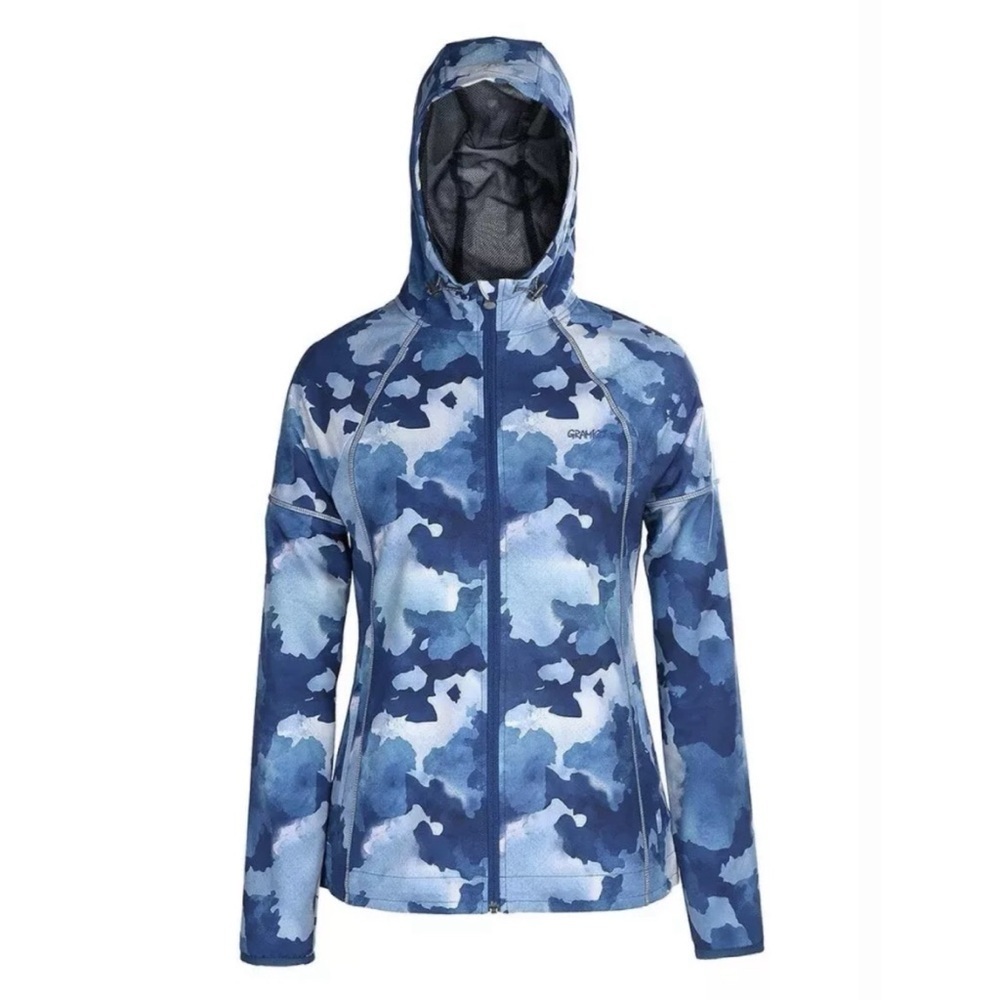 NWT Gramicci Women's Trail Jacket Small - Blue Camo Hooded Apricity - Picture 2 of 4